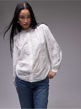 NWT & Other Stories White Floral Embroidered Cotton Blouse Size 10